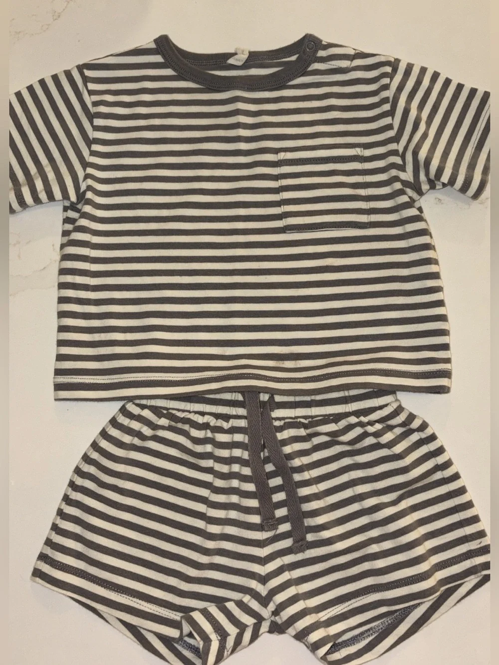 6-12 month Striped Short Sleeve Set - Gray & White